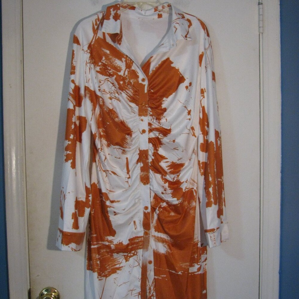 Source Unknown White and Rust-Orange Midi Dress